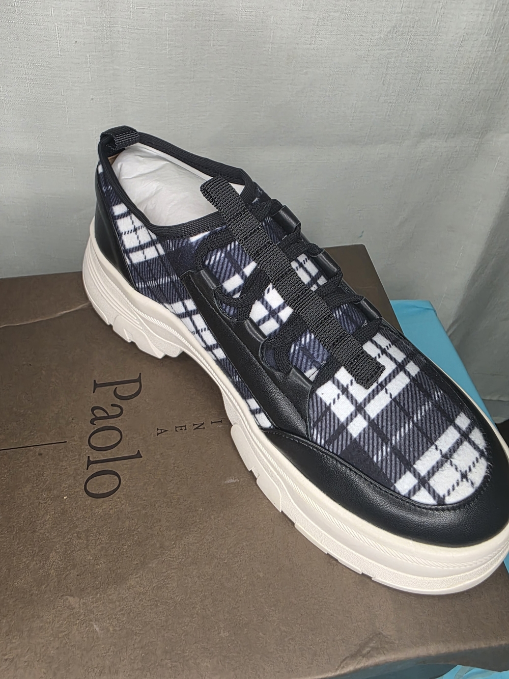 Paolo Black and White Plaid Low-Top Sneaker